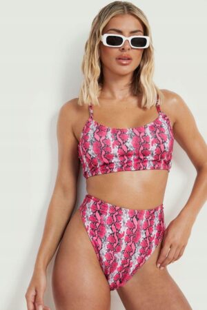 X9E204 BOOHOO BIKINI FIGI WYSOKI STAN PRINT RÓŻ 44