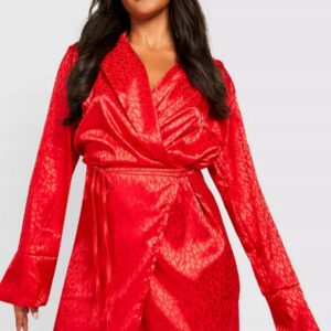 M6F015 CZERWONA KOPERTOWA SUKIENKA WIĄZANA W PASIE BOOHOO PLUS 54