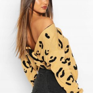 X0B203 BOOHOO SWETER DAMSKI WE WZÓR BRĄZOWY S/M