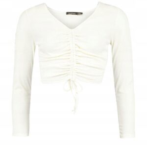 X4D008 BOOHOO DAMSKI BIAŁY TOP Z DŁUGIM RĘKAWEM DLA NISKICH 38 M M