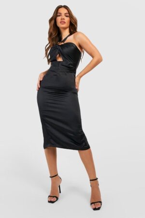 Z1F205 BOOHOO SATYNOWA SUKIENKA CZARNA MIDI 42