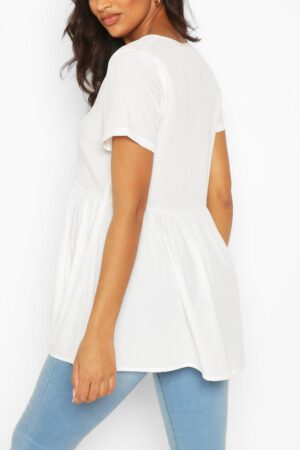 X8F024 BOOHOO MATERNITY BLUZKA BIAŁA FALBANA 38 M - obrazek 4