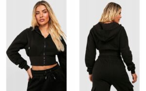 Z7D208 CZARNA SPORTOWA BLUZA CROPPED Z KAPTUREM BOOHOO XL