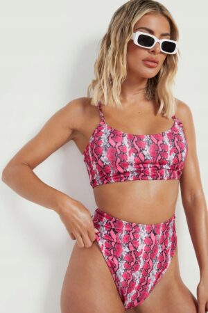 X9E204 BOOHOO BIKINI FIGI WYSOKI STAN PRINT RÓŻ 44 - obrazek 3