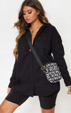 Z1A101 PRETTYLITTLETHING KLASYCZNA CZARNA KOSZULA Z DENIMU 38 M - obrazek 2