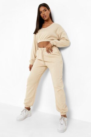 Z4B302 DRESOWA KRÓTKA BLUZA SPORTOWA BEŻOWA BOOHOO L - obrazek 4