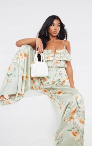 X3F014 PLT ZIELONY KOMBINEZON MAXI W KWIATY 42 XL - obrazek 4