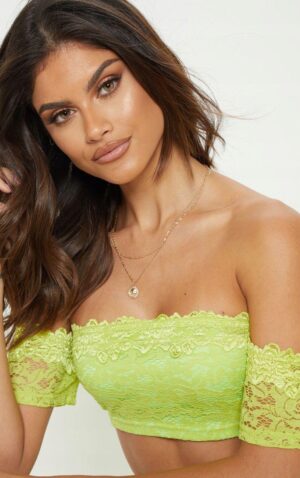 Z0D107 PRETTYLITTLETHING NEON LIMONKA KORONKOWY TOP OPASKA 44 XXL - obrazek 5