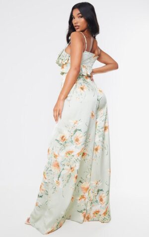 X3F014 PLT ZIELONY KOMBINEZON MAXI W KWIATY 42 XL - obrazek 5