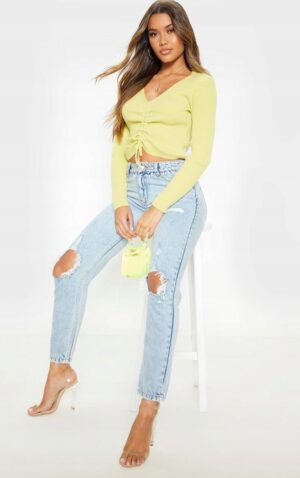 M5D203 PRETTYLITTLETHING KRÓTKI SWETER MARSZCZONY Z PRZODU ZIELONY S - obrazek 5