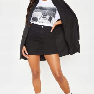 Z6B214 JEANSOWA CZARNA SPÓDNICA Z KIESZENIAMI PRETTYLITTLETHING 38