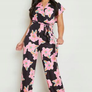 X1D113 BOOHOO PLUS KOMBINEZON CZARNY W KWIATY 52