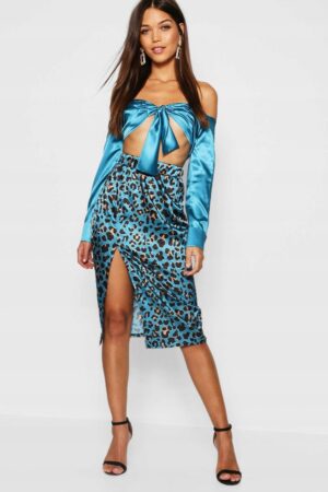 Z4D103 BOOHOO SPÓDNICA TOP PANTERKA L L