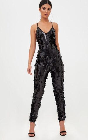 Z3C308 PRETTYLITTLETHING CZARNY KOMBINEZON GLAMOUR W CEKINY 34 XS - obrazek 3