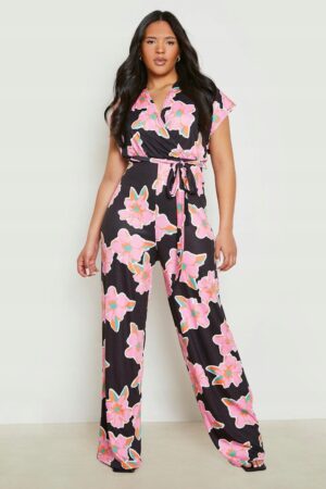 X1D113 BOOHOO PLUS KOMBINEZON CZARNY W KWIATY 52 - obrazek 4