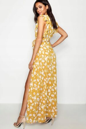 V2A115 BOOHOO SUKIENKA ŻÓŁTA W KWIATY MAXI 44 - obrazek 4