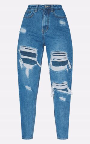 X5F302 SPODNIE JEANSOWE MOM DZIURY PRZETARCIA PRETTYLITTLETHING 40 - obrazek 4