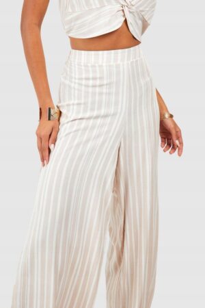 Z5C111 BOOHOO MATERIAŁOWE LUŹNE SPODNIE WIDE LEG W PASKI S - obrazek 2