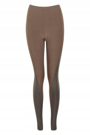M3D003 BOOHOO BRĄZOWE KONTRASTOWE LEGGINSY LAMPASY 36 S - obrazek 2