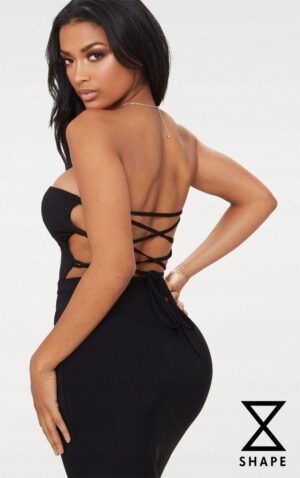 Z0E109 PRETTYLITTLETHING CZARNE BODY BANDEAU WIĄZANE Z TYŁU 38 M - obrazek 7