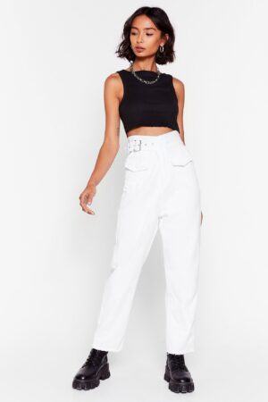 Z8B313 BIAŁE SPODNIE JEANSOWE Z WYSOKIM STANEM ASYMETRYCZNE NASTY GAL M - obrazek 5