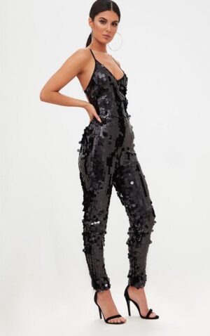 Z3C308 PRETTYLITTLETHING CZARNY KOMBINEZON GLAMOUR W CEKINY 34 XS - obrazek 5