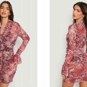 X2E004 WZORZYSTA DOPASOWANA SUKIENKA Z SIATECZKI NA GUZIKI BOOHOO 40