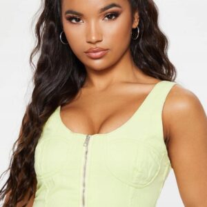 M8F006 MOMOKROM DAMSKI ŻÓŁTY TOP JEANSOWY NA ZAMEK L