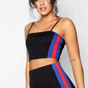 Z8E108*BOOHOO CZARNY CROP TOP LAMPASY S 36 A00