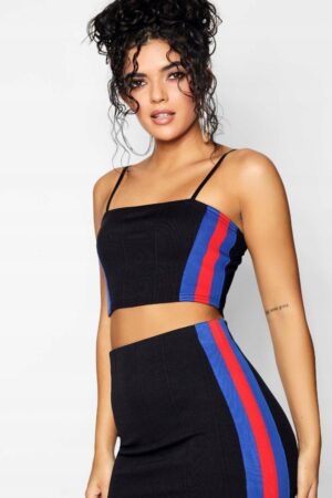 Z8E108*BOOHOO CZARNY CROP TOP LAMPASY S 36 A00