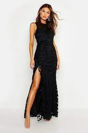 X5A001 BOOHOO DAMSKA CZARNA SUKIENKA MAXI HAFT S