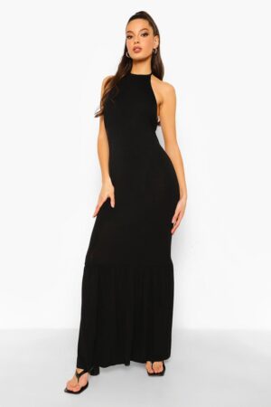 X6E105 BOOHOO CZARNA DŁUGA SUKIENKA BEZ PLECÓW WIĄZANA 34 XS - obrazek 3