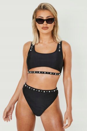 Z0G103 BOOHOO CZARNE FIGI BIKINI WYSOKI SATAN 36 - obrazek 3