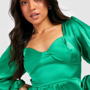 X8B321 BOOHOO TOP DAMSKI ZIELONY SATYNOWY L