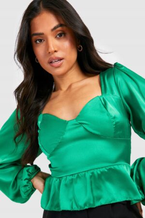 X8B321 BOOHOO TOP DAMSKI ZIELONY SATYNOWY L