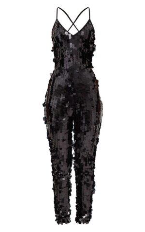 Z3C308 PRETTYLITTLETHING CZARNY KOMBINEZON GLAMOUR W CEKINY 34 XS - obrazek 4
