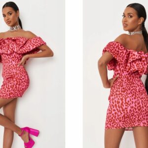 X0E301 SATYNOWA WZORZYSTA SUKIENKA ZWIERZĘCY PRINT RÓŻOWA MISSGUIDED 40