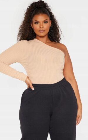 X5F107 PLT DAMSKA BEŻOWA BLUZKA ASYMETRYCZNA PLUS SIZE 44