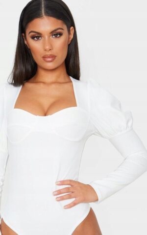 M8B214 PRETTYLITTLETHING BIAŁE BODY Z BUFKAMI DŁUGI RĘKAW 44 XXL - obrazek 5