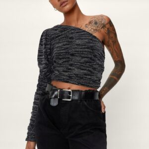 M2D212 NASTY GAL ASYMETRYCZNY TOP POŁYSKUJĄCY 46