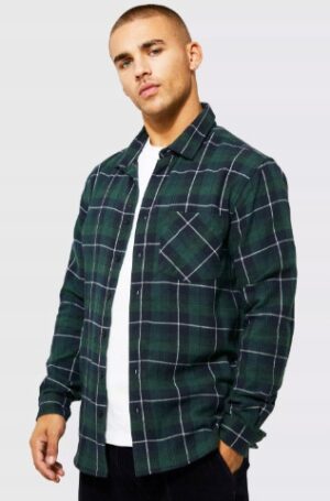 X3B212 BOOHOO MĘSKA KOSZULA FLANELOWA W KRATKĘ M