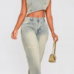 M6B24 PLT DAMSKIE SPODNIE JEANSOWE Z PRZETARCIAMI 40