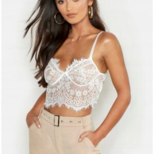 X9C307 BOOHOO BIAŁY DAMSKI KORONKOWY TOP BRALET 38