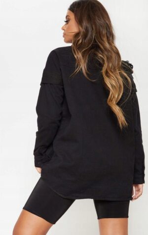 Z1A101 PRETTYLITTLETHING KLASYCZNA CZARNA KOSZULA Z DENIMU 38 M - obrazek 3