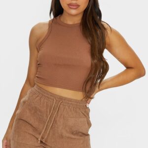X0E204*PLT BRĄZOWY CROP TOP PRĄŻKI M/L A00
