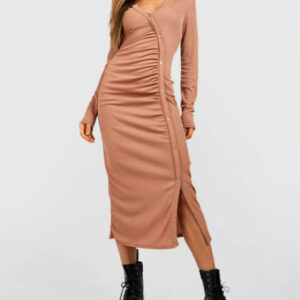 X1B015 BOOHOO SUKIENKA DAMSKA BRĄZOWA MIDI 44